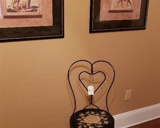 framed animal prints, parlor chair