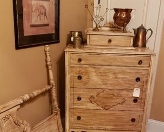 hand painted distressed chest of drawers, accessories