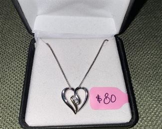 $80 STERLING SILVER & 14K GOLD HEART NECKLACE WITH DIAMONDS