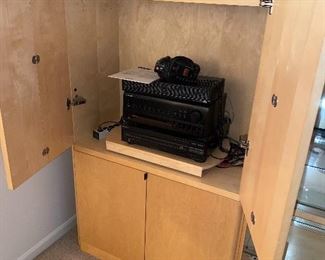 $200 MODERN LIGHT OAK RVC MADE IN BELGIUM ENTERTAINMENT CENTER WITH LIGHTED CURIO CABINET
63.5”L x 20.5”D x 67”H