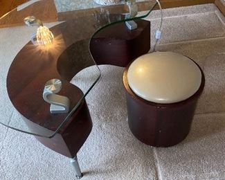 $55 MODERN GLASS TABLE AND MINI STOOL