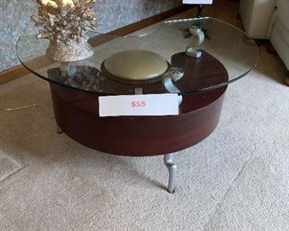 $55 MODERN GLASS TABLE AND MINI STOOL