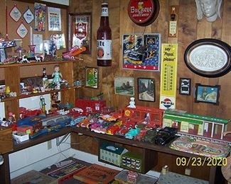 Old toys, advertising, 3 d wall carving, etc...