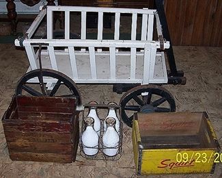 Goat cart, Advertising boxes, milk bottles and carrier