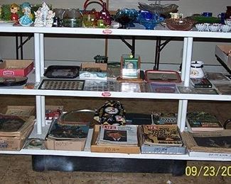 Porcelain store display, glassware, Life and Rolling stone magazines, etc...