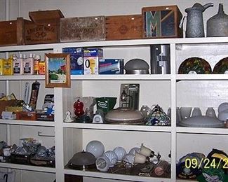 Wood boxes, lighting fixtures, hardware