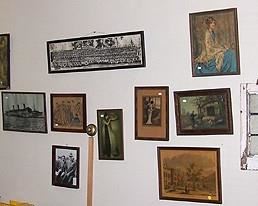 Assorted pictures and stain glass window