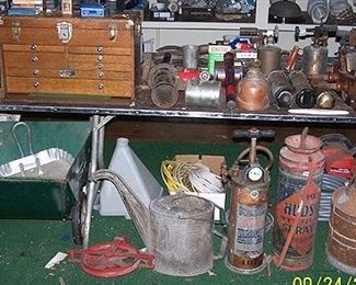 Machinist's tool box, old sprayers, blow torches, etc...