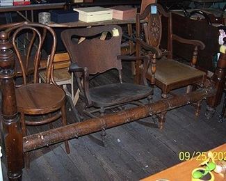 Rope bed, rocker and chairs