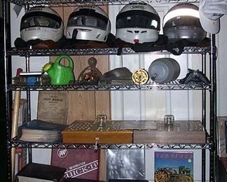 Motorcycle/snowmobile helmets, vintage car manuals, etc...