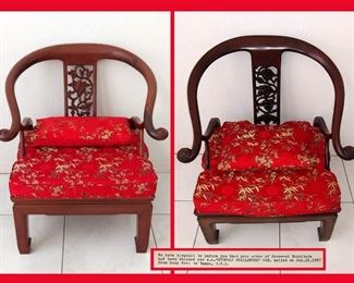 Gorgeous Pair of Asian Chairs with all original paperwork, shipped from Hong Kong in 1987