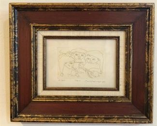 Jorge Dumas~ (Mexican contemporary) ‘Trio’ 5”x7”.