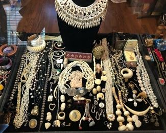 ** Security video surveillance systems are set up at each sale for our clients security and yours. Fine jewelry is removed from property until day of sale.**         All the pretty things are up front with Lila and Linda.. an assortment of&nbsp;Sterling Frames to Costume Jewelry.. .925 Jewelry to 14k, 18k and 22k, Trio 18k Brooch, Concord 18k watch, Judith Leiber Combs, Tory Burch, Dolce and Gabbana, Henri Bendel, Velatti, Elaine Coyne, Estée Lauder decorative compacts, Matt Mitchell, Leslie Block and Elizabeth Showers, James Reid 925 belt, Lagos Caviar, David Yurman, Bent Knudsen, Native American Navajo storyteller KK bracelet, 970 sterling Tuka cuff bangle,&nbsp; Nikken, Elliot Chandler, Dulce, Lalique butterfly pendant, M & J Savitt, Women's Movado watch, Los Ballesteros Cuff bracelet, Zuni, Lupe Romero Taos ring, T. Foree, Vintage Squash blossom, Navajo Helen Chee necklace, W. Dodson Belt buckle, Omar Thompson, Emma Lincoln, Chili Rose, Glass Blue Bird of Happiness Lee Ward 1990, Cinnabar ba