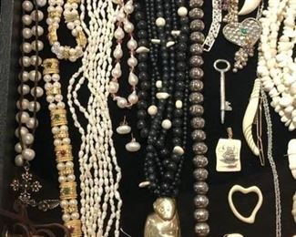 ** Security video surveillance systems are set up at each sale for our clients security and yours. Fine jewelry is removed from property until day of sale.**         All the pretty things are up front with Lila and Linda.. an assortment of&nbsp;Sterling Frames to Costume Jewelry.. .925 Jewelry to 14k, 18k and 22k, Trio 18k Brooch, Concord 18k watch, Judith Leiber Combs, Tory Burch, Dolce and Gabbana, Henri Bendel, Velatti, Elaine Coyne, Estée Lauder decorative compacts, Matt Mitchell, Leslie Block and Elizabeth Showers, James Reid 925 belt, Lagos Caviar, David Yurman, Bent Knudsen, Native American Navajo storyteller KK bracelet, 970 sterling Tuka cuff bangle,&nbsp; Nikken, Elliot Chandler, Dulce, Lalique butterfly pendant, M & J Savitt, Women's Movado watch, Los Ballesteros Cuff bracelet, Zuni, Lupe Romero Taos ring, T. Foree, Vintage Squash blossom, Navajo Helen Chee necklace, W. Dodson Belt buckle, Omar Thompson, Emma Lincoln, Chili Rose, Glass Blue Bird of Happiness Lee Ward 1990, Cinnabar ba