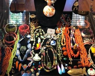 ** Security video surveillance systems are set up at each sale for our clients security and yours. Fine jewelry is removed from property until day of sale.**         All the pretty things are up front with Lila and Linda.. an assortment of&nbsp;Sterling Frames to Costume Jewelry.. .925 Jewelry to 14k, 18k and 22k, Trio 18k Brooch, Concord 18k watch, Judith Leiber Combs, Tory Burch, Dolce and Gabbana, Henri Bendel, Velatti, Elaine Coyne, Estée Lauder decorative compacts, Matt Mitchell, Leslie Block and Elizabeth Showers, James Reid 925 belt, Lagos Caviar, David Yurman, Bent Knudsen, Native American Navajo storyteller KK bracelet, 970 sterling Tuka cuff bangle,&nbsp; Nikken, Elliot Chandler, Dulce, Lalique butterfly pendant, M & J Savitt, Women's Movado watch, Los Ballesteros Cuff bracelet, Zuni, Lupe Romero Taos ring, T. Foree, Vintage Squash blossom, Navajo Helen Chee necklace, W. Dodson Belt buckle, Omar Thompson, Emma Lincoln, Chili Rose, Glass Blue Bird of Happiness Lee Ward 1990, Cinnabar ba