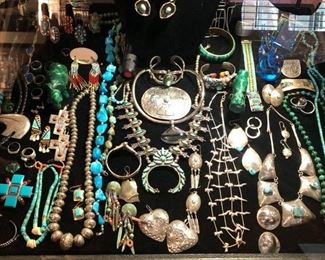 ** Security video surveillance systems are set up at each sale for our clients security and yours. Fine jewelry is removed from property until day of sale.**         All the pretty things are up front with Lila and Linda.. an assortment of&nbsp;Sterling Frames to Costume Jewelry.. .925 Jewelry to 14k, 18k and 22k, Trio 18k Brooch, Concord 18k watch, Judith Leiber Combs, Tory Burch, Dolce and Gabbana, Henri Bendel, Velatti, Elaine Coyne, Estée Lauder decorative compacts, Matt Mitchell, Leslie Block and Elizabeth Showers, James Reid 925 belt, Lagos Caviar, David Yurman, Bent Knudsen, Native American Navajo storyteller KK bracelet, 970 sterling Tuka cuff bangle,&nbsp; Nikken, Elliot Chandler, Dulce, Lalique butterfly pendant, M & J Savitt, Women's Movado watch, Los Ballesteros Cuff bracelet, Zuni, Lupe Romero Taos ring, T. Foree, Vintage Squash blossom, Navajo Helen Chee necklace, W. Dodson Belt buckle, Omar Thompson, Emma Lincoln, Chili Rose, Glass Blue Bird of Happiness Lee Ward 1990, Cinnabar ba