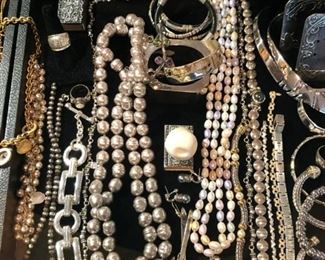 ** Security video surveillance systems are set up at each sale for our clients security and yours. Fine jewelry is removed from property until day of sale.**         All the pretty things are up front with Lila and Linda.. an assortment of&nbsp;Sterling Frames to Costume Jewelry.. .925 Jewelry to 14k, 18k and 22k, Trio 18k Brooch, Concord 18k watch, Judith Leiber Combs, Tory Burch, Dolce and Gabbana, Henri Bendel, Velatti, Elaine Coyne, Estée Lauder decorative compacts, Matt Mitchell, Leslie Block and Elizabeth Showers, James Reid 925 belt, Lagos Caviar, David Yurman, Bent Knudsen, Native American Navajo storyteller KK bracelet, 970 sterling Tuka cuff bangle,&nbsp; Nikken, Elliot Chandler, Dulce, Lalique butterfly pendant, M & J Savitt, Women's Movado watch, Los Ballesteros Cuff bracelet, Zuni, Lupe Romero Taos ring, T. Foree, Vintage Squash blossom, Navajo Helen Chee necklace, W. Dodson Belt buckle, Omar Thompson, Emma Lincoln, Chili Rose, Glass Blue Bird of Happiness Lee Ward 1990, Cinnabar ba