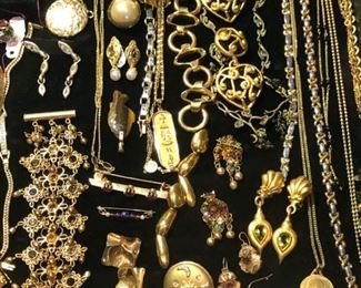 ** Security video surveillance systems are set up at each sale for our clients security and yours. Fine jewelry is removed from property until day of sale.**         All the pretty things are up front with Lila and Linda.. an assortment of&nbsp;Sterling Frames to Costume Jewelry.. .925 Jewelry to 14k, 18k and 22k, Trio 18k Brooch, Concord 18k watch, Judith Leiber Combs, Tory Burch, Dolce and Gabbana, Henri Bendel, Velatti, Elaine Coyne, Estée Lauder decorative compacts, Matt Mitchell, Leslie Block and Elizabeth Showers, James Reid 925 belt, Lagos Caviar, David Yurman, Bent Knudsen, Native American Navajo storyteller KK bracelet, 970 sterling Tuka cuff bangle,&nbsp; Nikken, Elliot Chandler, Dulce, Lalique butterfly pendant, M & J Savitt, Women's Movado watch, Los Ballesteros Cuff bracelet, Zuni, Lupe Romero Taos ring, T. Foree, Vintage Squash blossom, Navajo Helen Chee necklace, W. Dodson Belt buckle, Omar Thompson, Emma Lincoln, Chili Rose, Glass Blue Bird of Happiness Lee Ward 1990, Cinnabar ba