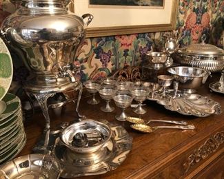 TONS of Silver Plate.. Chafing Dishes, Pitchers, Casserole and Footed Dishes, Coffee Pots and more.. Sheffield, International Silver, Rogers Bothers and Community to name a few..