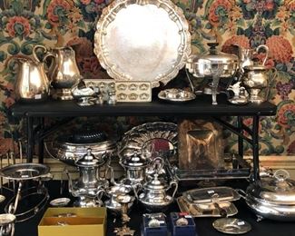TONS of Silver Plate.. Chafing Dishes, Pitchers, Casserole and Footed Dishes, Coffee Pots and more.. Sheffield, International Silver, Rogers Bothers and Community to name a few..