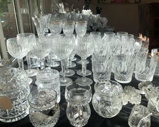 Some Cut Crystal to etched glass, Lalique, American Brilliant, Czech Crystal to Stuben and more.. Waterford Crystal glasses: Colleen, Marquis by Waterford, Tankard Mugs, Fluted Champagne Heart and others..