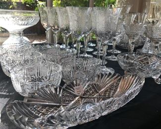Some Cut Crystal to etched glass, Lalique, American Brilliant, Czech Crystal to Stuben and more.. Waterford Crystal glasses: Colleen, Marquis by Waterford, Tankard Mugs, Fluted Champagne Heart and others..