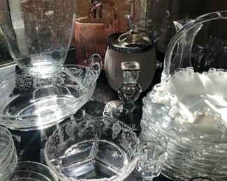 Some Cut Crystal to etched glass, Lalique, American Brilliant, Czech Crystal to Stuben and more.. Waterford Crystal glasses: Colleen, Marquis by Waterford, Tankard Mugs, Fluted Champagne Heart and others..