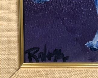 Original Blue Dog by George Rodrigue (Double signature) “Carmel” Acrylic on Canvas 14” x 11” dated 1991
