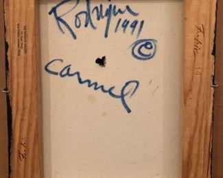 Original Blue Dog by George Rodrigue (Double signature) “Carmel” Acrylic on Canvas 14” x 11” dated 1991