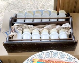 Milk glass spice set with rack