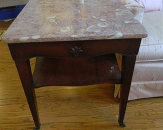 Mid-century marble top end tables.  $200 pair