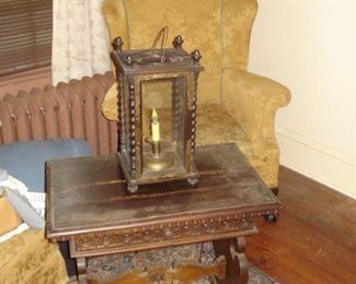 early 19 cent candle lamp , early side table