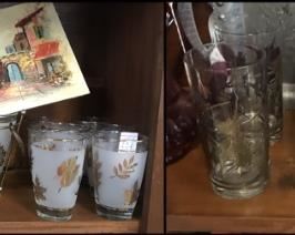 MCM glasses and matching ice bucket. Gregory Duncan thistle glasses. 