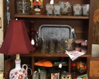 Old shelf and vintage glasses. 