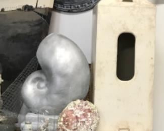 Huge wall clock and bric a brac. 