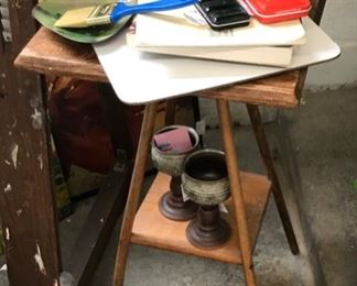 Artist supplies and old side table.  
