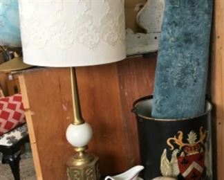 MCM lamp, trash can and rug. 