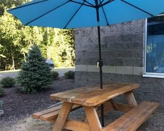 picnic tables with $120 or without blue or red umbrella $95