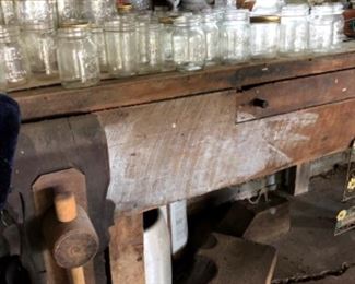 We Have Glass Jars...BUT...The Real Gem Is This Antique Work Bench...This Would Be Such A Fab FARMHOUSE KITCHEN ISLAND!!!....So Amazing!...