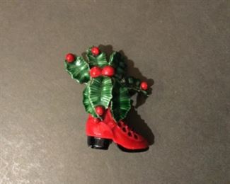 Vintage Original by Robert Enamel Christmas Shoe Pin Brooch