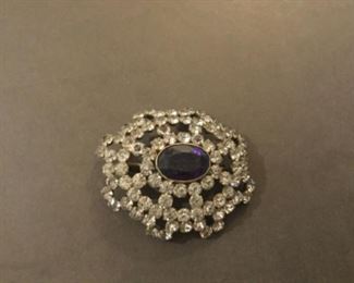 Vintage Very Nice Rhinestones and Large Purple Stone Pin