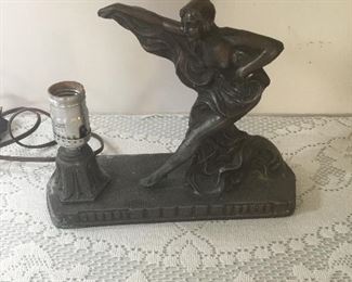 Vintage pit metal deco lady lamp. 