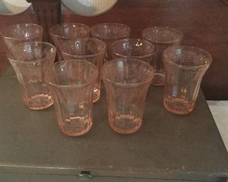 Pink Depression Cherry Blossom 4” tumbler.  There are 10. 