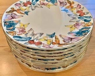 $95 - Williams Sonoma  butterfly motif dinner plates.  Ten  plates. 12.50"D 