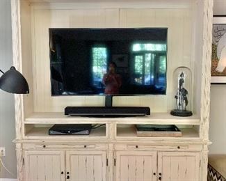 $2,500 - Arhaus  “Athens” Media Center; four door two pull out shelves entertainment unit.  94.5"H x 79.5"W x 16.5"D (main shelf holding TV 14"D) ONLY 16.5" D!!!  Perfect for the modern home!
