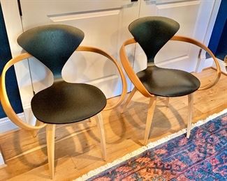 $1,500 for pair - Norman Cherner walnut and  beech wood arm chairs.  Two available.  31.5"H x 27.5"W x 21"D; 4 additional side chairs available