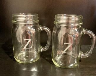 $10 each - Set of 2 glass mugs with etched “Z” monogram.   5” high