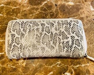$20 - Neiman Marcus zippered faux snake skin wallet. 8"W x 4"H 