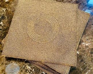 $60 - 12 square bronze colored beaded placemats. 15" x 15" 