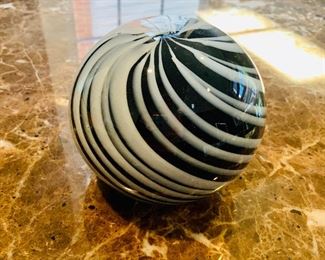 $30 - Black and white art glass paper weight - 5"H x 6"D